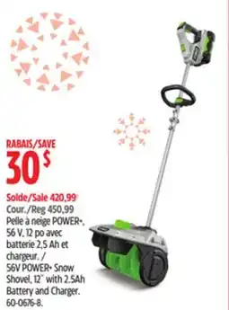 Canadian Tire 56V POWER+ Snow Shovel, 12˝ with 2.5Ah Battery and Charger offer