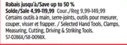 Canadian Tire Mastercraft Selected Hand Tools, Clamps, Measuring, Cutting, Driving & Striking Tools offer