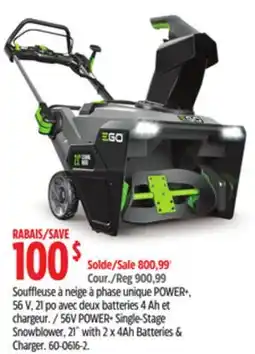 Canadian Tire 56V POWER Single stage Snowblower offer