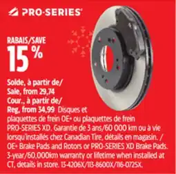 Canadian Tire OE+ Brake Pads and Rotors or PRO-SERIES XD Brake Pads offer