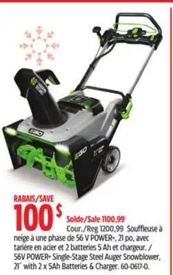 Canadian Tire 56V POWER+ Single-Stage Steel Auger Snowblower, 21 with 2 x 5Ah Batteries & Charger offer