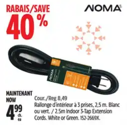 Canadian Tire NOMA 2.5m Indoor 3-Tap Extension Cords. White or Green offer