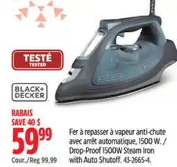 Canadian Tire Drop-Proof 1500W Steam Iron with Auto Shutoff offer