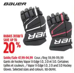 Canadian Tire Bauer Vapor X-Edge 1.0, 2.0 and 3.0 Hockey Gloves offer