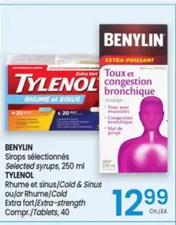 Uniprix BENYLIN Sirops sélectionnés/Selected syrups, TYLENOL Rhume et sinus/Cold & Sinus ou/or Rhume/Cold offer