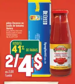 Marché Adonis PÂTES DECECCO OU COULIS DE TOMATES AURORA | DECECCO PASTA OR AURORA STRAINED TOMATOES offer