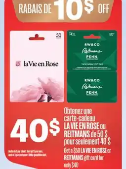 Jean Coutu REITMANS gift card offer