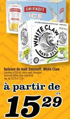 Marché Richelieu BOISSON DE MALT SMIRNOFF, WHITE CLAW | SMIRNOFF, WHITE CLAW MALT DRINK offer