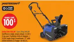 Canadian Tire MASTERCRAFT 2x20V Single-Stage Snowblower, 22 with 2x8Ah Batteries & Charger offer