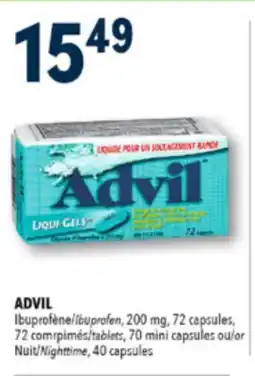 Familiprix ADVIL Ibuprofen, 200 mg, 72 capsules, 72 tablets, 70 mini capsules or Nighttime, 40 capsules offer