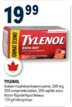 Familiprix Tylenol value pack extra strength 500mg acetaminophen easy to swallow tablets 200un offer
