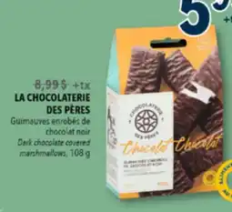 Familiprix LA CHOCOLATERIE DES PÈRES, Dark chocolate covered marshmallows, 108 g offer