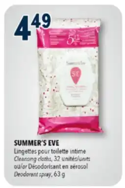 Familiprix SUMMER'S EVE Cleansing cloths, 32 units or Deodorant spray, 63 g offer