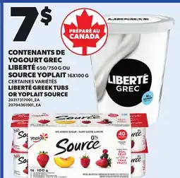 Provigo LIBERTÉ GREEK TUBS, 650/750 G OR YOPLAIT SOURCE, 16X100 G offer
