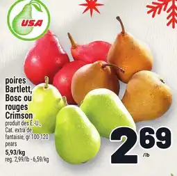 Metro POIRES BARTLETT, BOSC OU ROUGES CRIMSON | PEARS offer