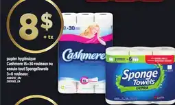 Maxi PAPIER HYGIÉNIQUE CASHMERE 15=30 ROULEAUX OU ESSUIE-TOUT SPONGETOWELS 3=6 ROULEAUX offer