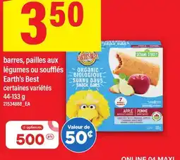Maxi BARRES, PAILLES AUX LÉGUMES OU SOUFFLÉS EARTH'S BEST, 44-133 g offer