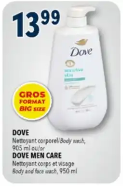Familiprix DOVE Body wash, 905 ml or DOVE MEN CARE Body and face wash, 950 ml offer
