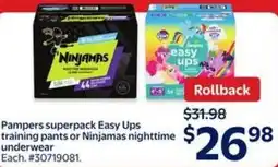 Walmart Pampers superpack Easy Ups training pants offer