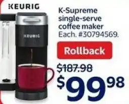 Walmart KEURIG K-Supreme single-serve coffee maker offer