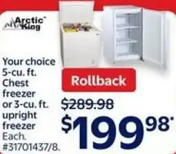 Walmart Arctic King chest upright freezer offer