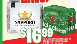 FreshCo Heineken Original Lager or Sapporo Premium Lager 6x500 mL Tall Cans offer
