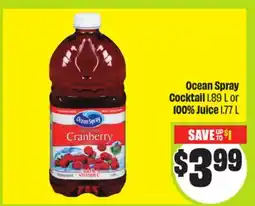FreshCo Ocean Spray Cocktail 1.89 L or 100% Juice 1.77 L offer