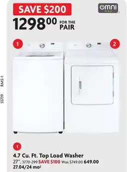 Home Hardware 4.7 Cu. Ft. Top Load Washer offer
