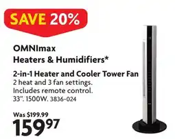 Home Hardware 2-in-l Heater and Cooler Tower Fan offer