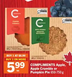 Foodland COMPLIMENTS Apple, Apple Crumble or Pumpkin Pie offer
