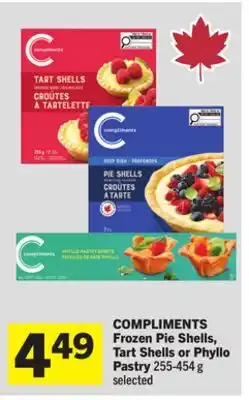 Foodland COMPLIMENTS Frozen Pie Shells, Tart Shells or Phyllo Pastry offer