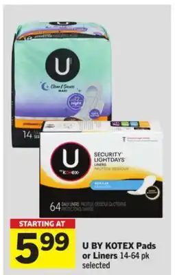 Foodland U BY KOTEX Pads Liners offer