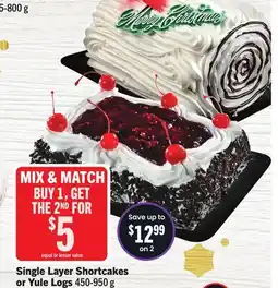 Foodland Single Layer Shortcakes or Yule Logs offer