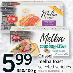 Fortinos GRISSOL MELBA TOAST, 350/400 G offer