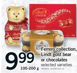 Fortinos FERRERO COLLECTION, LINDT GOLD BEAR OR CHOCOLATES, 100-200 g offer
