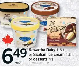 Fortinos KAWARTHA DAIRY, 1.5 L OR SICILIAN ICE CREAM, 1.5 L OR DESSERTS, 4'S offer