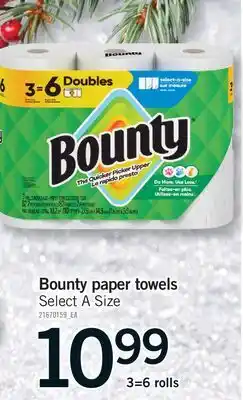 Fortinos BOUNTY PAPER TOWELS, 3=6 rolls offer