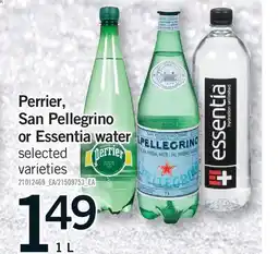 Fortinos PERRIER, SAN PELLEGRINO OR ESSENTIA WATER, 1 L offer