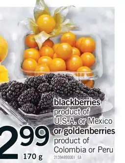 Fortinos BLACKBERRIES OR GOLDENBERRIES, 170 g offer