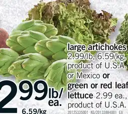 Fortinos LARGE ARTICHOKES OR GREEN OR RED LEAF LETTUCE offer