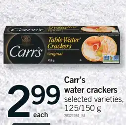 Fortinos CARR'S WATER CRACKERS, 125/150 G offer