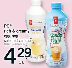 Fortinos PC RICH & CREAMY EGG NOG, 1 L offer