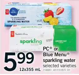 Fortinos PC BLUE MENU SPARKLING WATER, 12X355 ML offer