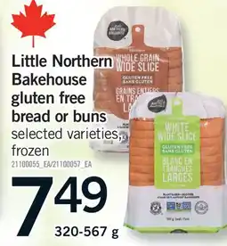 Fortinos LITTLE NORTHERN BAKEHOUSE GLUTEN FREE BREAD OR BUNS, 320-567 G offer