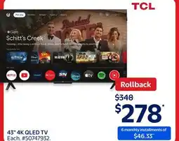 Walmart TCL 43 4K QLED TV offer