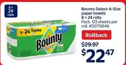 Walmart Bounty Select-A-Size paper towels 8=24 rolls offer