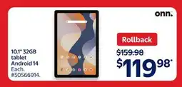 Walmart Onn. 10.1 32GB tablet Android 14 offer