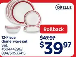 Walmart CORELLE 12-Piece dinnerware set offer