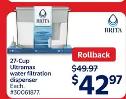 Walmart Brita 27-Cup Ultramax water filtration dispenser offer