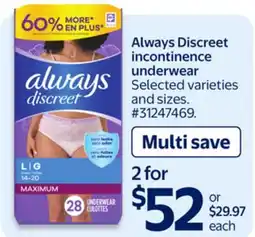 Walmart Always Discreet incontinence underwear offer